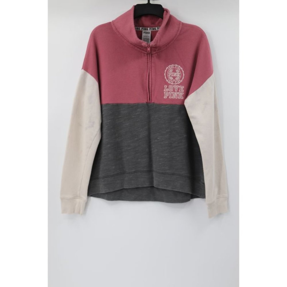 PINK Victoria's Secret women’s L 1/4 zip fleece pullover colorblock logo